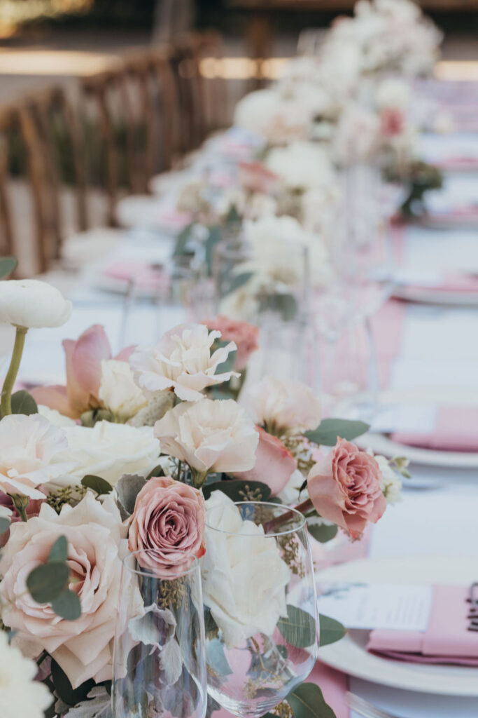 Blush wedding reception décor and setting