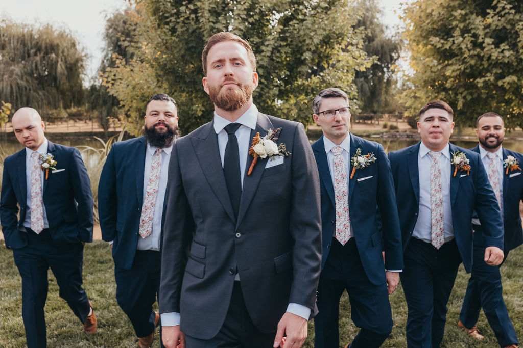 Groom and groomsmen photos from a fall Central Valley wedding in Davis, CA