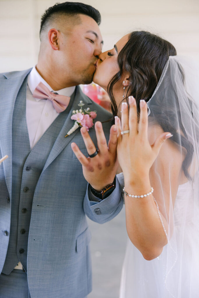 Candid wedding portraits taken in natural golden-hour light

